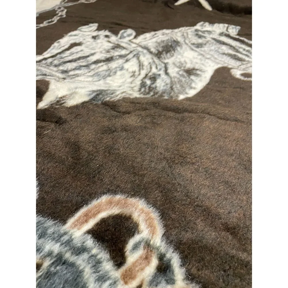 Vintage CRYLOR Horse twin reversable  blanket/ throw
